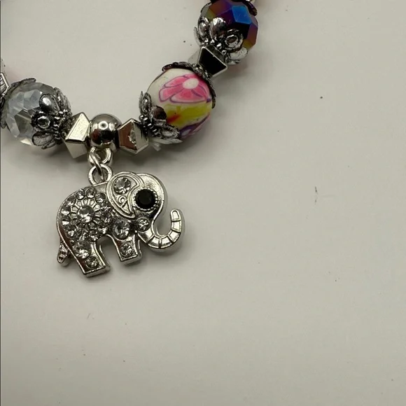 Multicolor Beaded Elephant Charm Bracelet - Picture 4 of 4